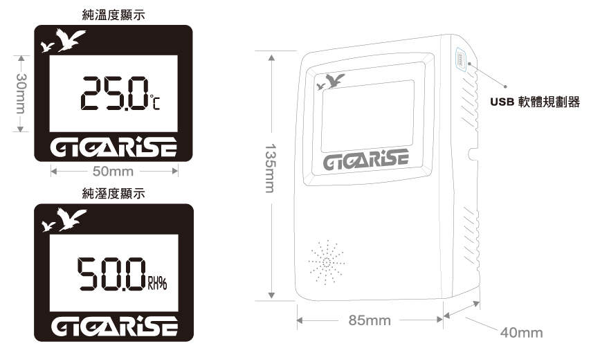 GR1000溫濕度傳送器(璧掛型)外型尺寸圖