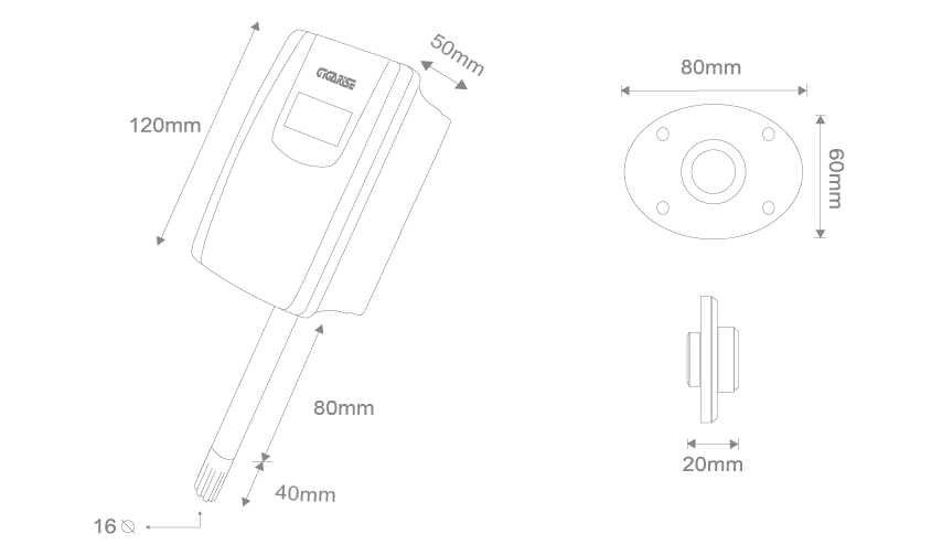 SE3000溫濕度傳送器(風管型)外型尺寸圖