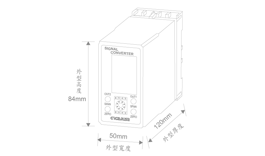 SE700滑軌型雙輸出信號轉換器外型尺寸圖