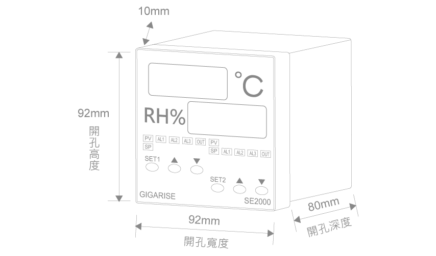 SE2000溫度濕度雙顯示警報控制器外型尺寸圖