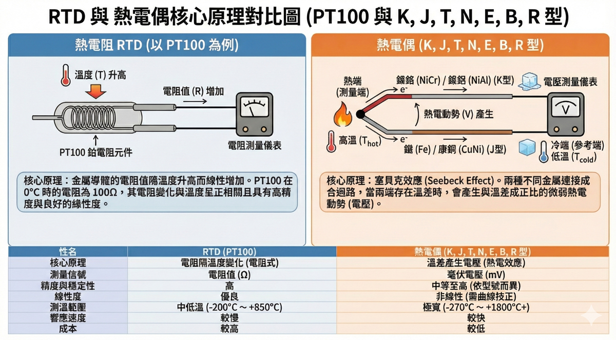 深入解析感溫棒原理與選型：從 PT100 到 K、J、T、N、E-Type 的工業應用全指南